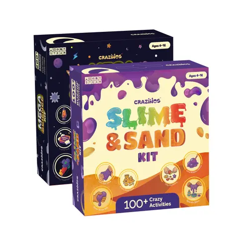 Crazinos Combo: Mega Science Kit + Ultimate Slime & Sand Kit | Explosive Experiments & Sensory Fun for Kids 4+ Years