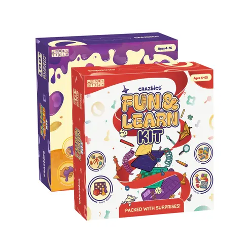 Crazinos Combo: Fun & Learn Kit + Ultimate Slime & Sand Kit | DIY Adventure Pack for Kids 4+ Years